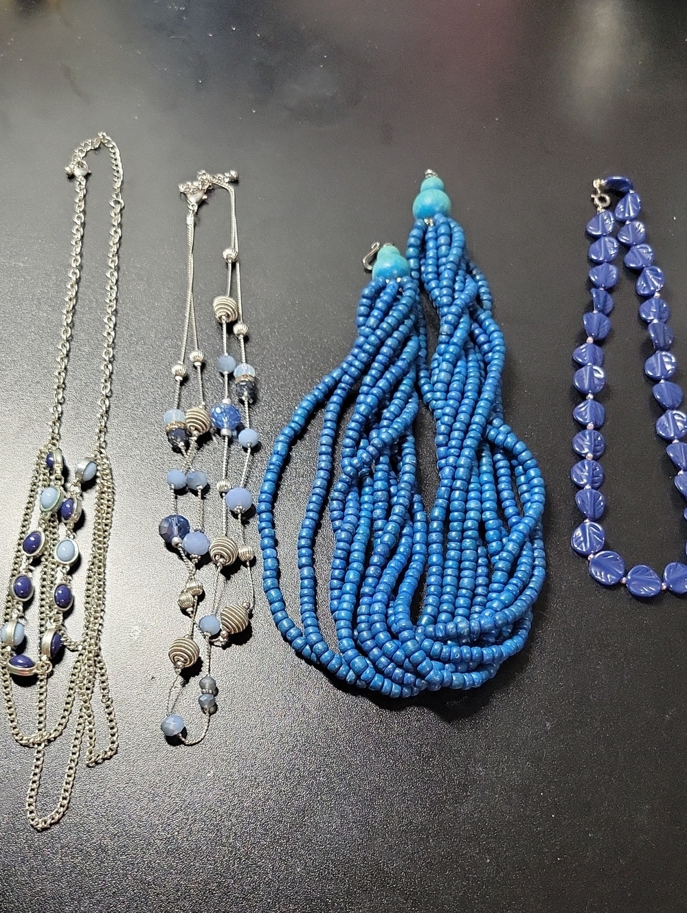 Blue Beaded Multi-Strand Statement Necklace Lot